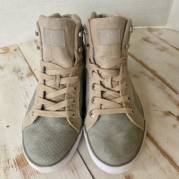 G by GUESS hi-top sneakers GGOPALL 12 womens sz 10 shoes gray tan streetwear EUC - Picture 2 of 14
